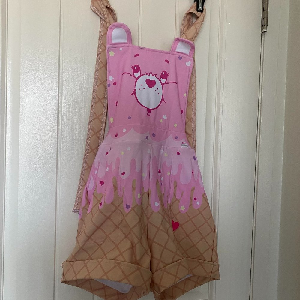 CHEER BEAR ICE CREAM SHORT EARVERALLS, Small Blackmilk Care Bear Overalls